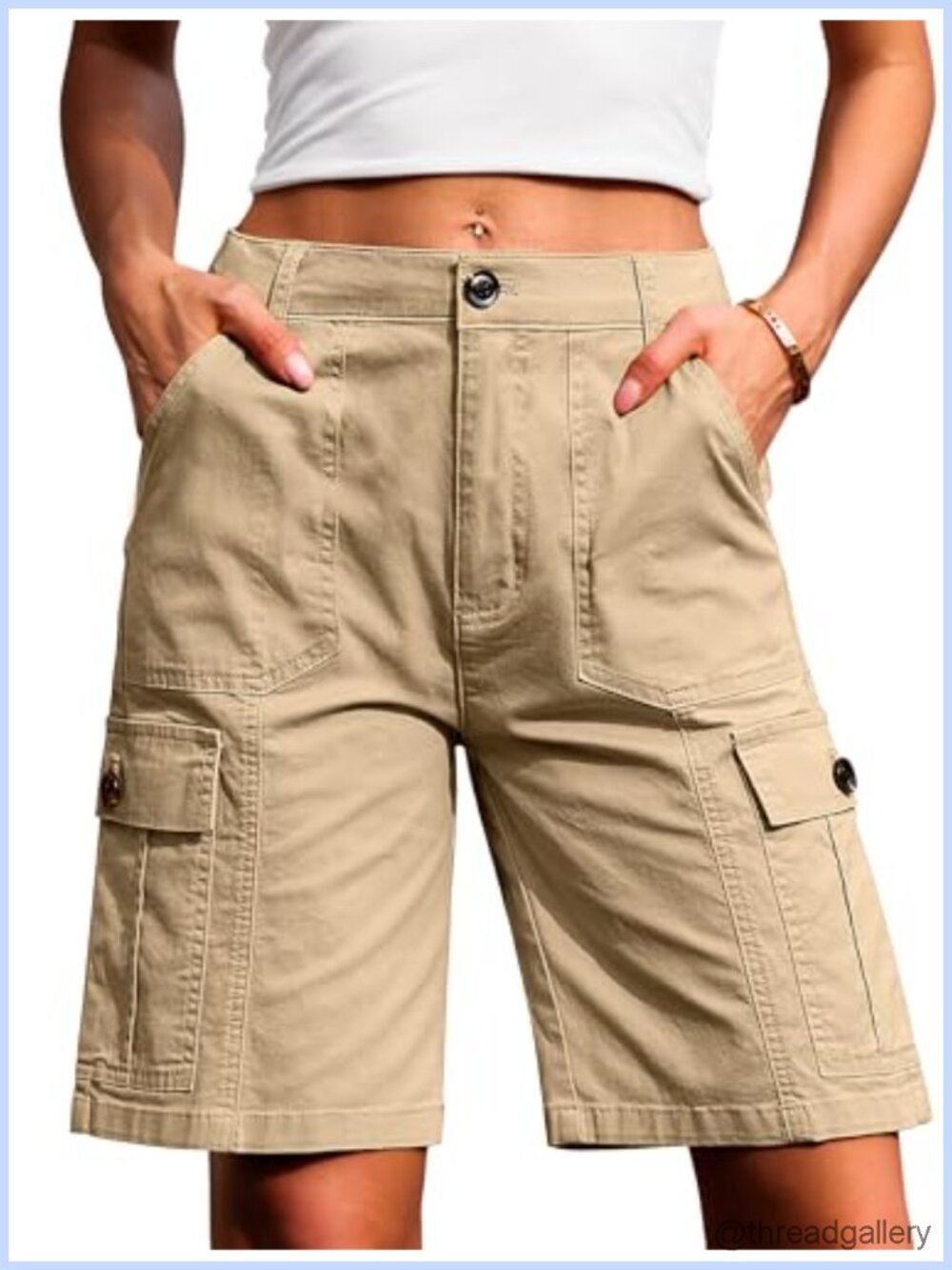 Women's Bermuda Cargo Shorts High Waisted Stretch 9" Inseam 6 Pockets